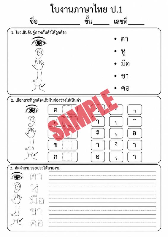 ภาพตัวอย่าง 1 ของ แบบฝึกหัดภาษาไทยป.1ชุดที่8